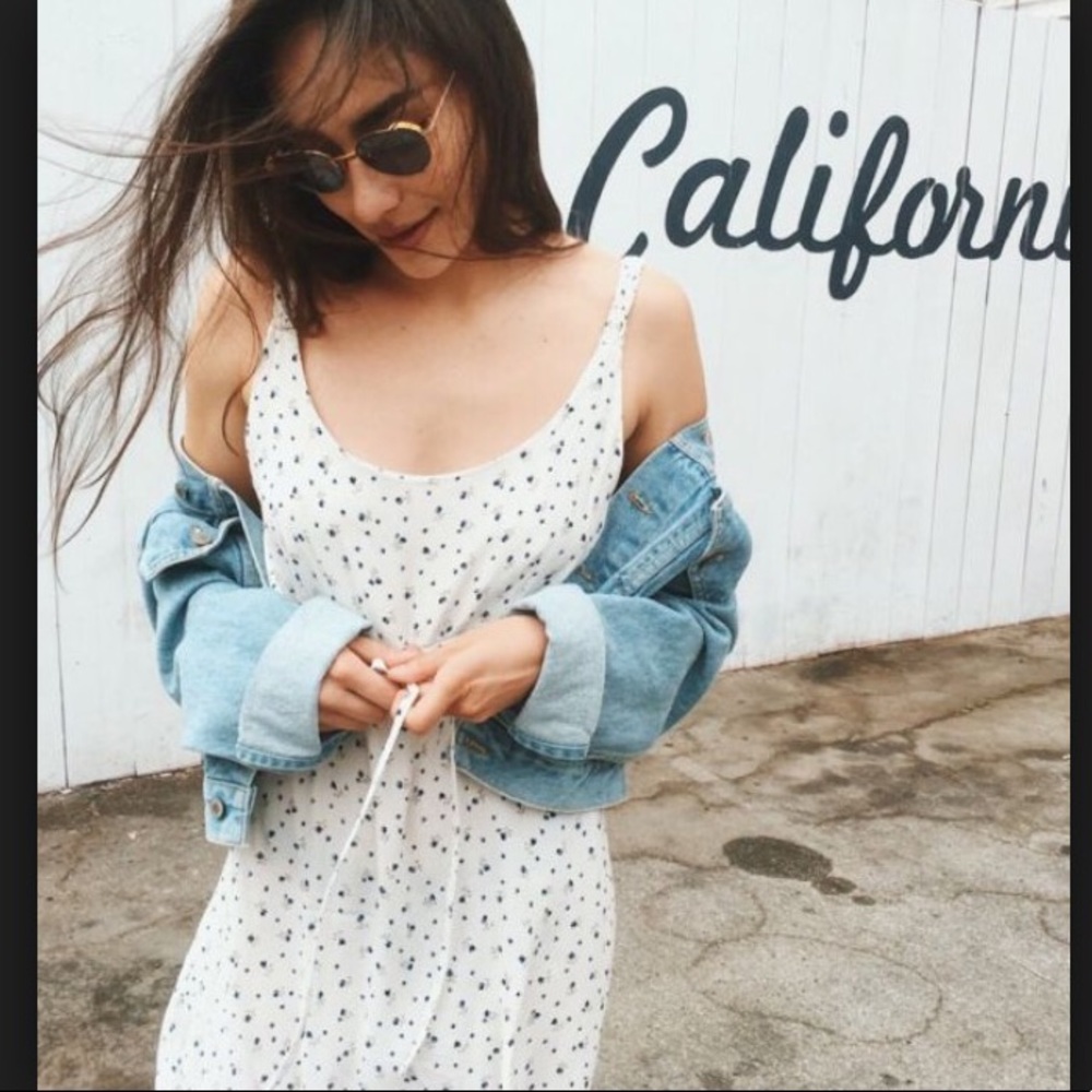 Brandi Melville Cream Floral Tie Front Dress